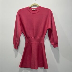 Alice + Olivia Vibrant Pink Long Sleeve Knit Mini Dress